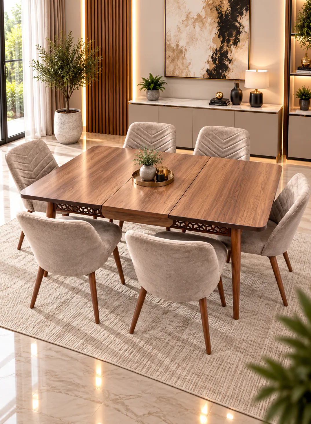 Extendable Dining Table Set with 6 Chairs – 130 to 180 × 80 cm