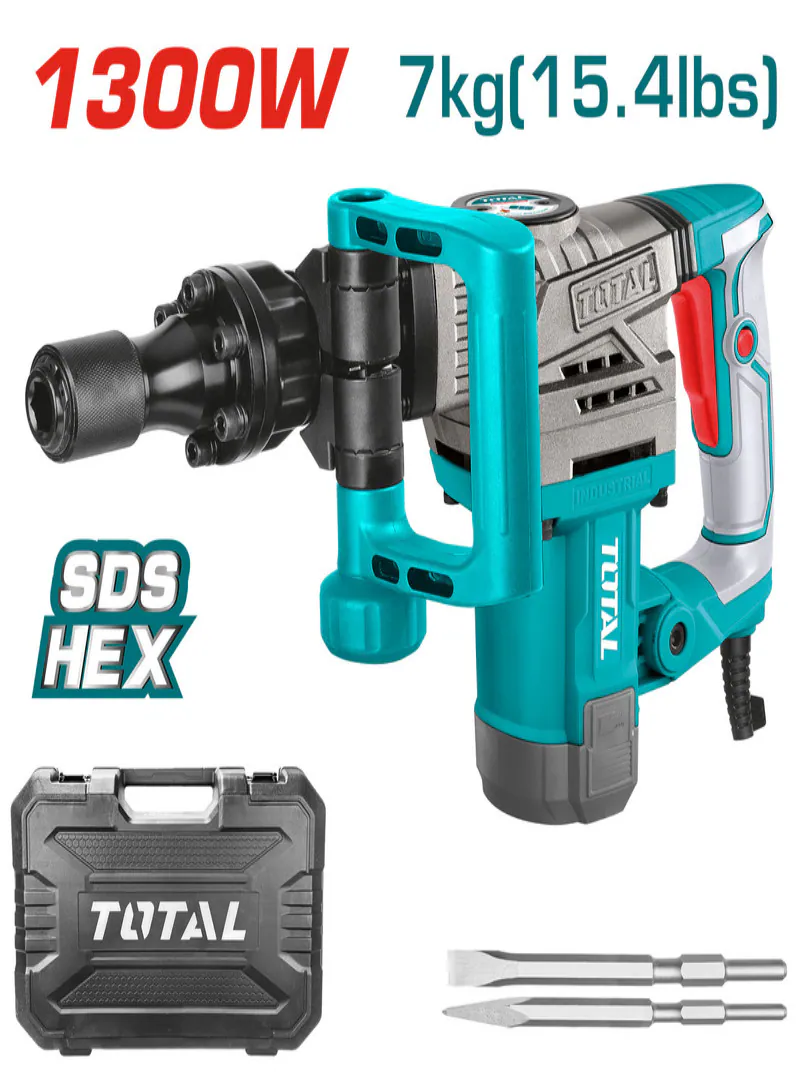 TOTAL HEX Demolition Breaker 1300W – 6kg Concrete Breaker with 20J Impact Force & Anti-Vibration System