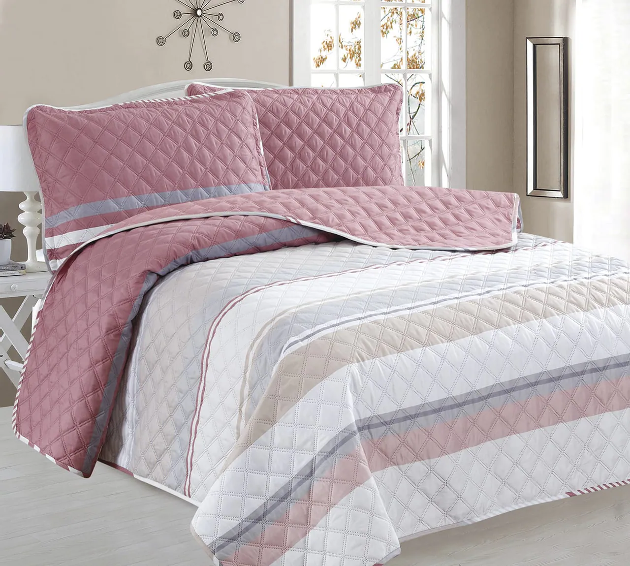  SINGLE - Luxury Quilted Bedspread Set – Soft Modern Comforter Cover-2