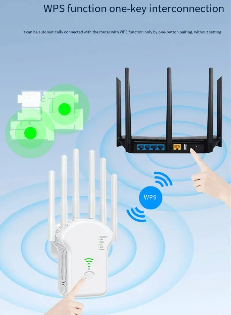 مقوي شبكة WiFi U13 بسرعة 300Mbps – راوتر ومكرر إشارة 3 في 1 مع 6 أنتينا وقابس EU 4