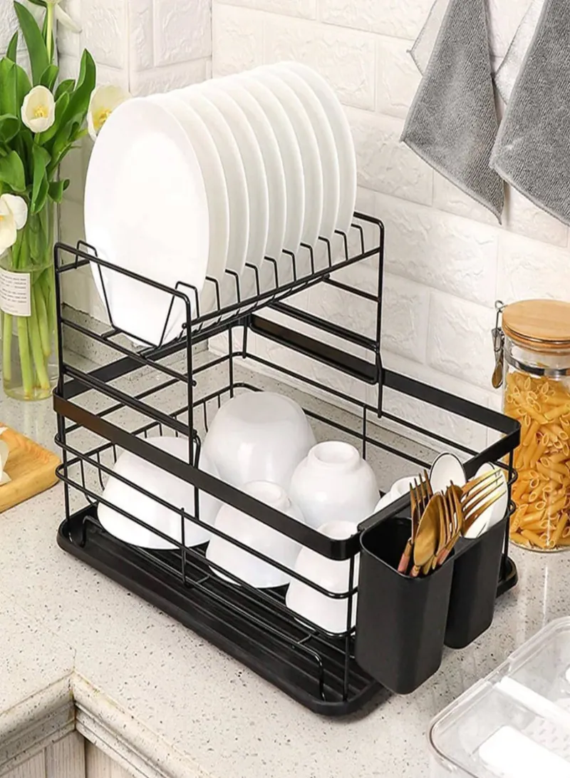 2 Tier Dish Rack with Tray – Black 3