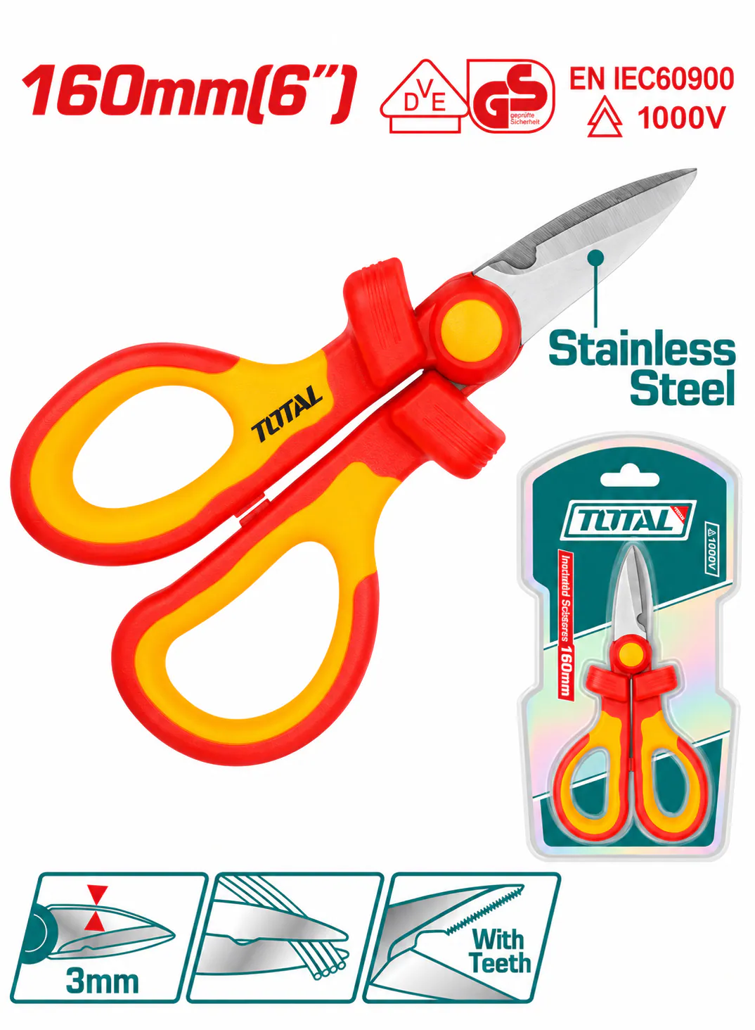 TOTAL 6" Insulated Electrician Scissors – 1000V