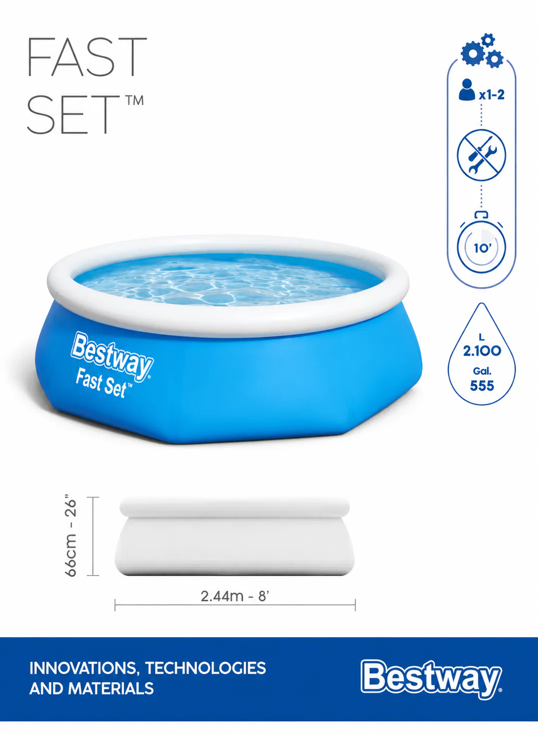 Bestway Fast Set Fill & Rise Pool 2.44m × 61cm – Model 57448 2