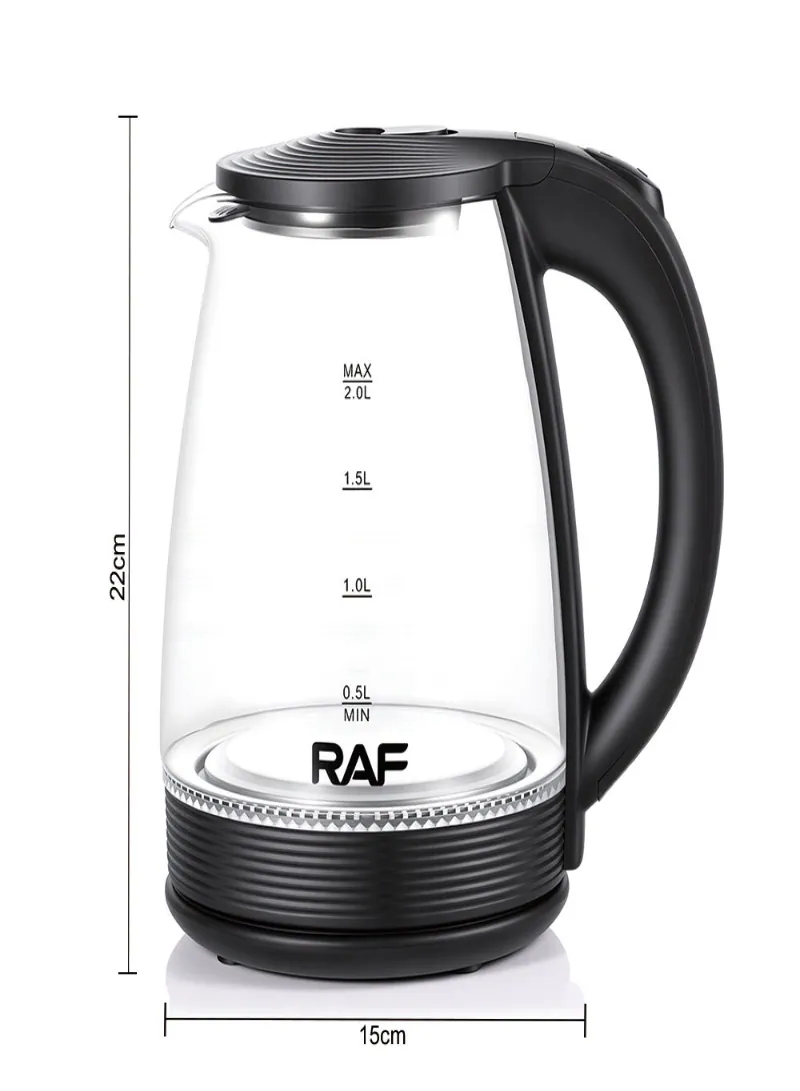 RAF 1500W Glass Electric Kettle – 2L Family Size Fast Boiling Water Boiler 2
