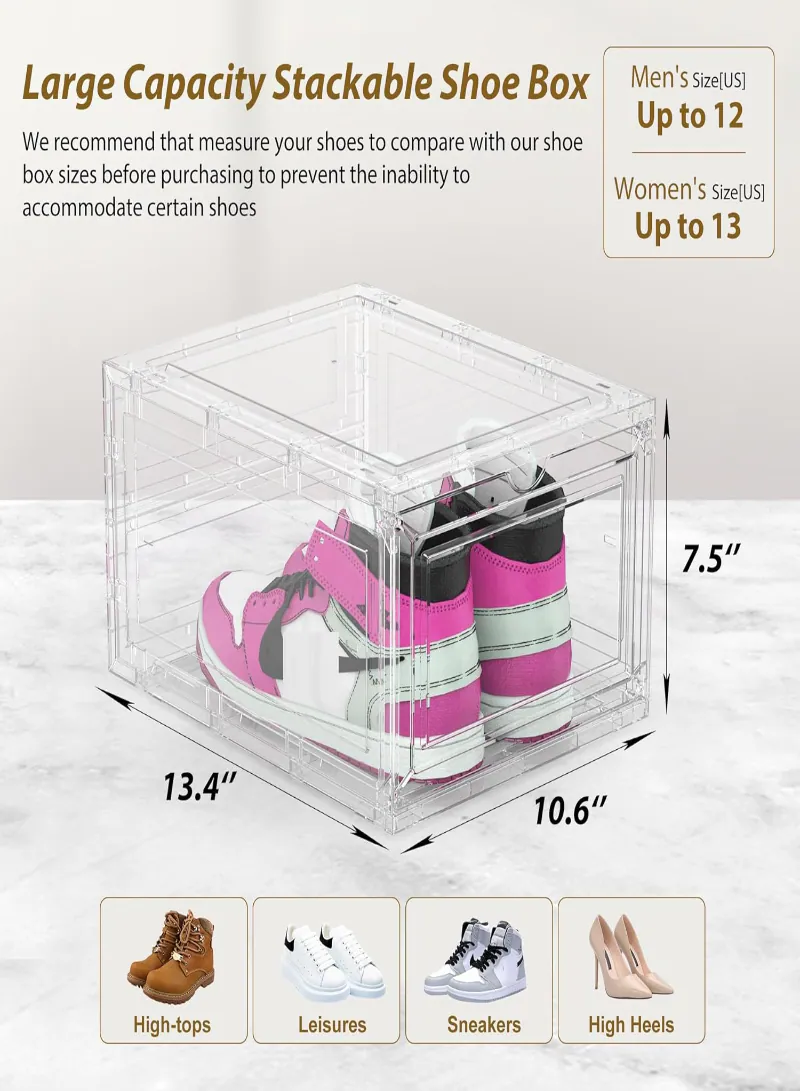 2-Pack Clear Stackable Shoe Storage Boxes – Heavy Duty Plastic Organizer 6