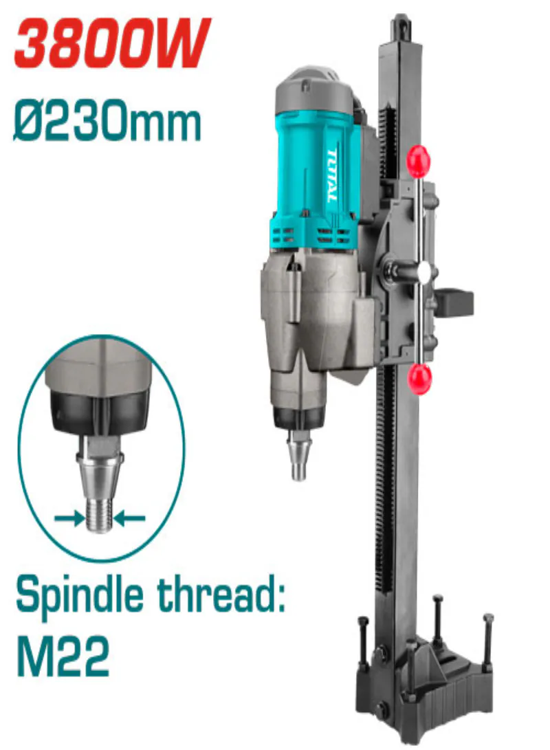 TOTAL 3800W 9" Industrial Core Drilling Machine with Stand – 230mm Diamond Core Drill with Leakage Protection