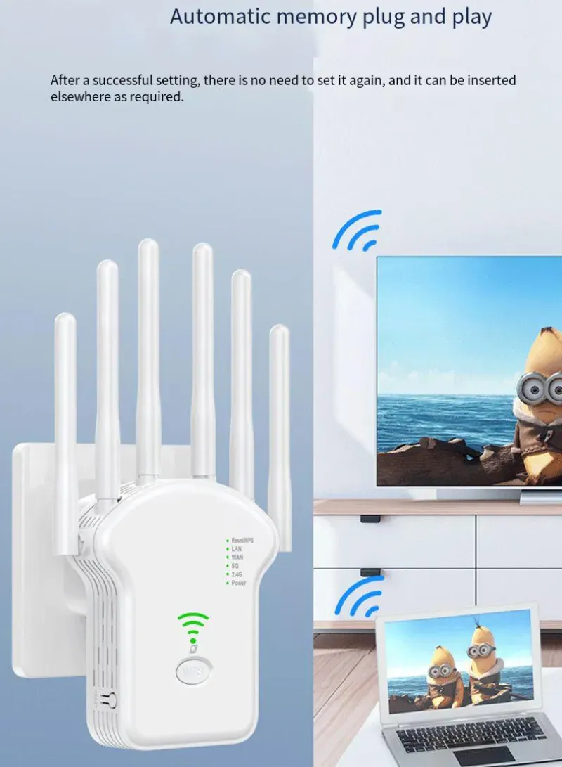 مقوي شبكة WiFi U13 بسرعة 300Mbps – راوتر ومكرر إشارة 3 في 1 مع 6 أنتينا وقابس EU 5
