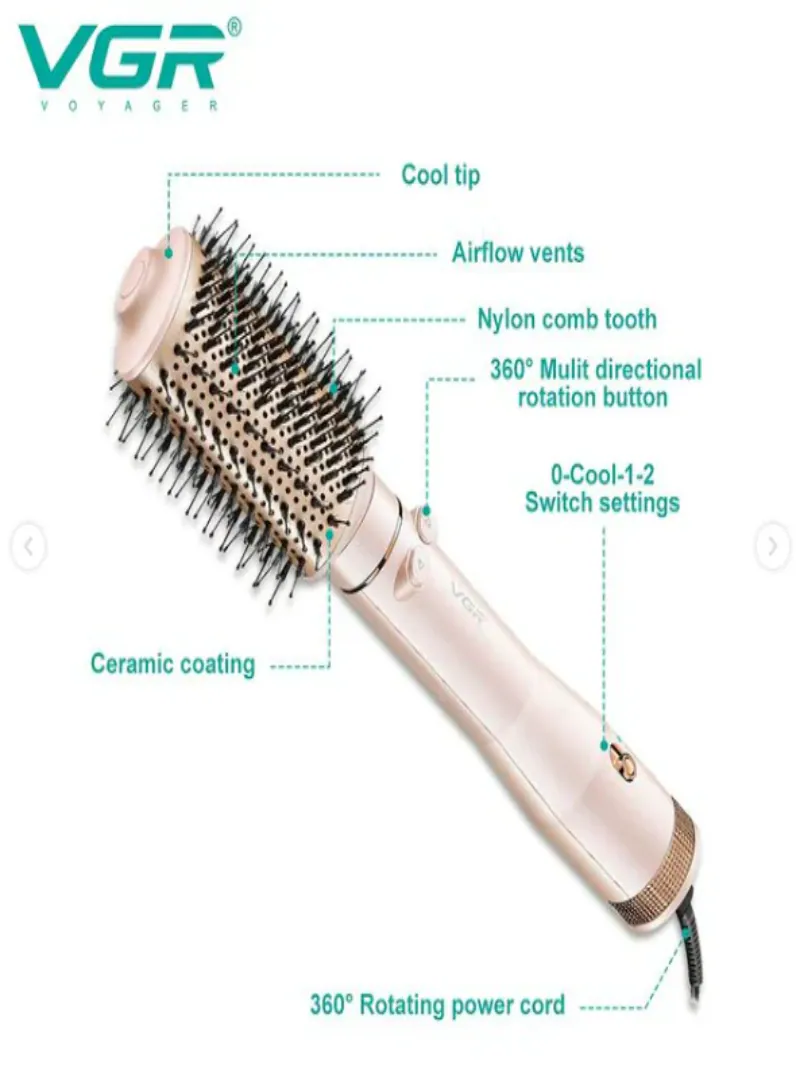 VGR Rotating Hot Air Brush Comb V-494 – Black 4