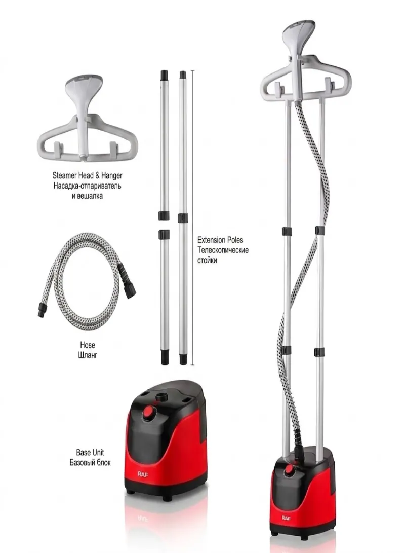 RAF Garment Steamer 2000W – 2.3L Steam Ironing System with Adjustable Stand 2