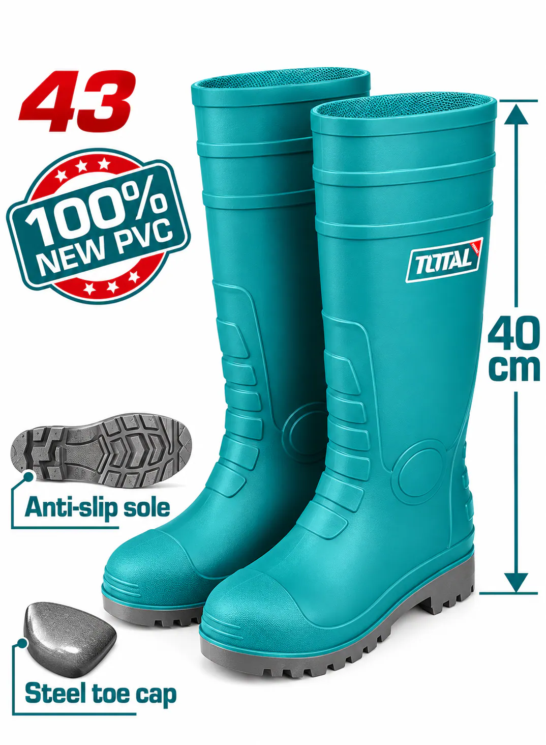 TOTAL Industrial Safety Boots with Steel Toe Cap – Size 43