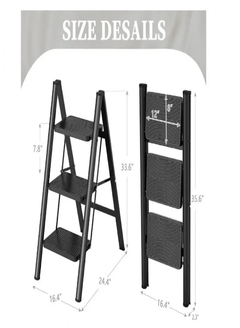 3 Step Folding Ladder with Anti-Slip Wide Pedals 5
