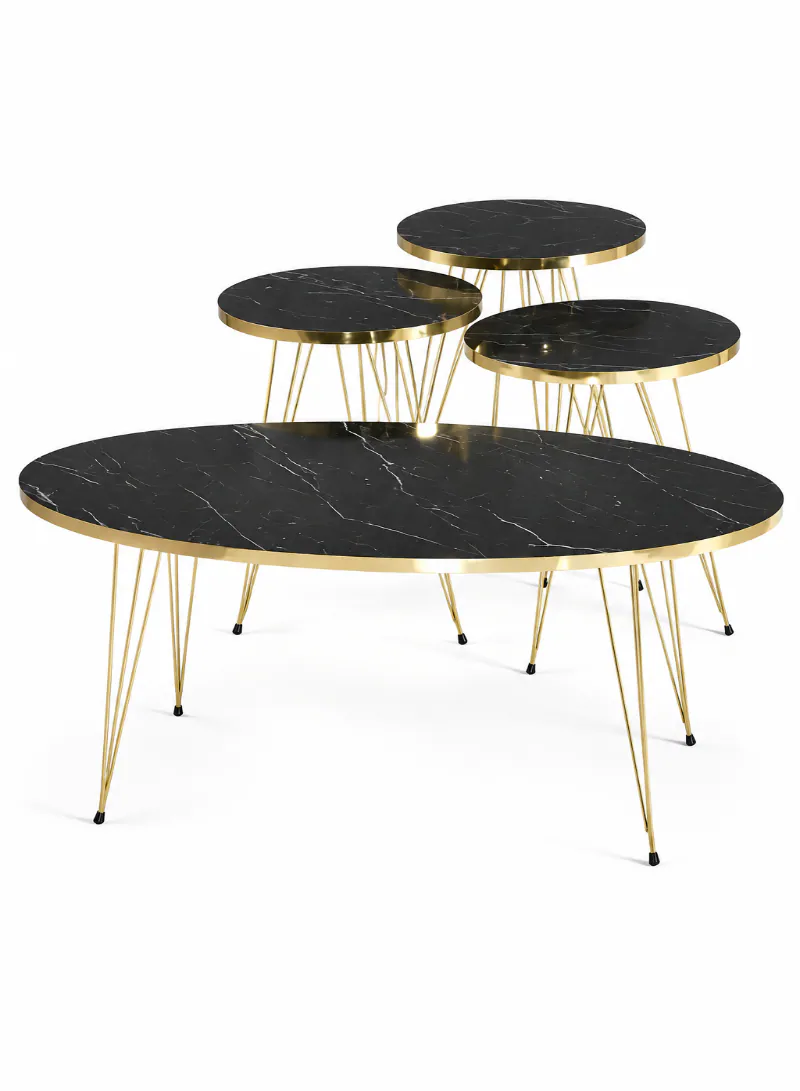 Modern Nesting Coffee Table Set - ( Marble Black - Gold Side)