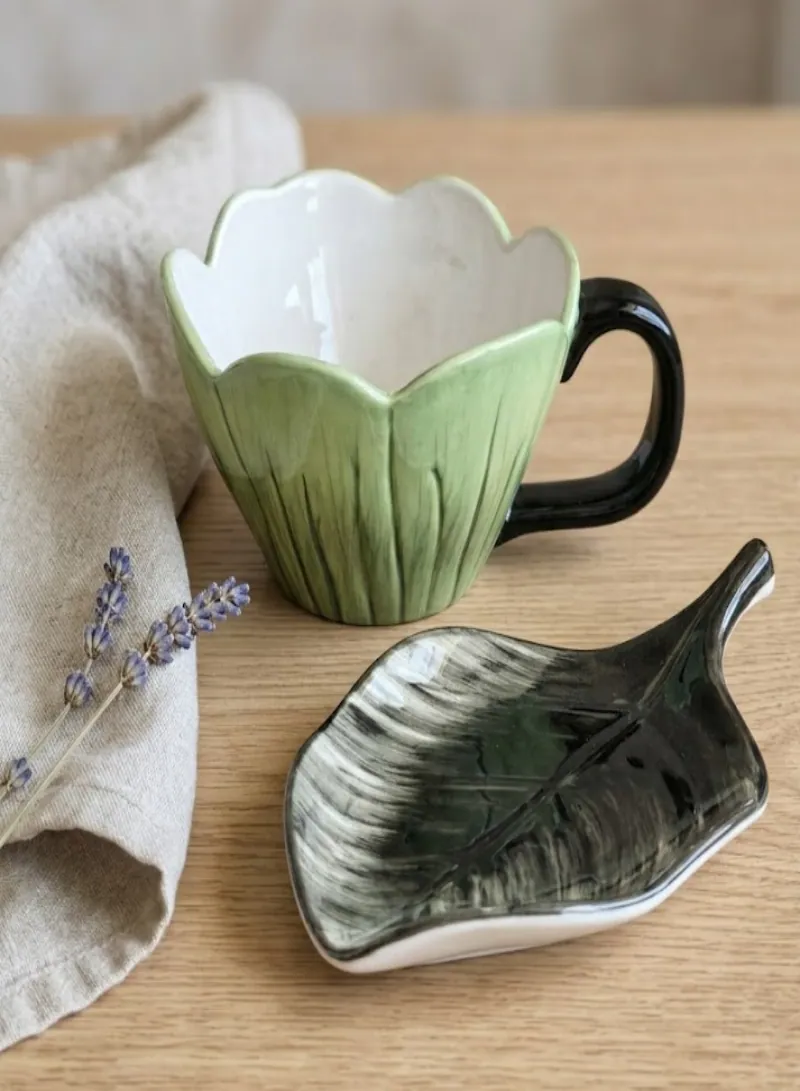 Tulip Ceramic Mug With Saucer – Elegant Coffee Cup Set 300ml 4