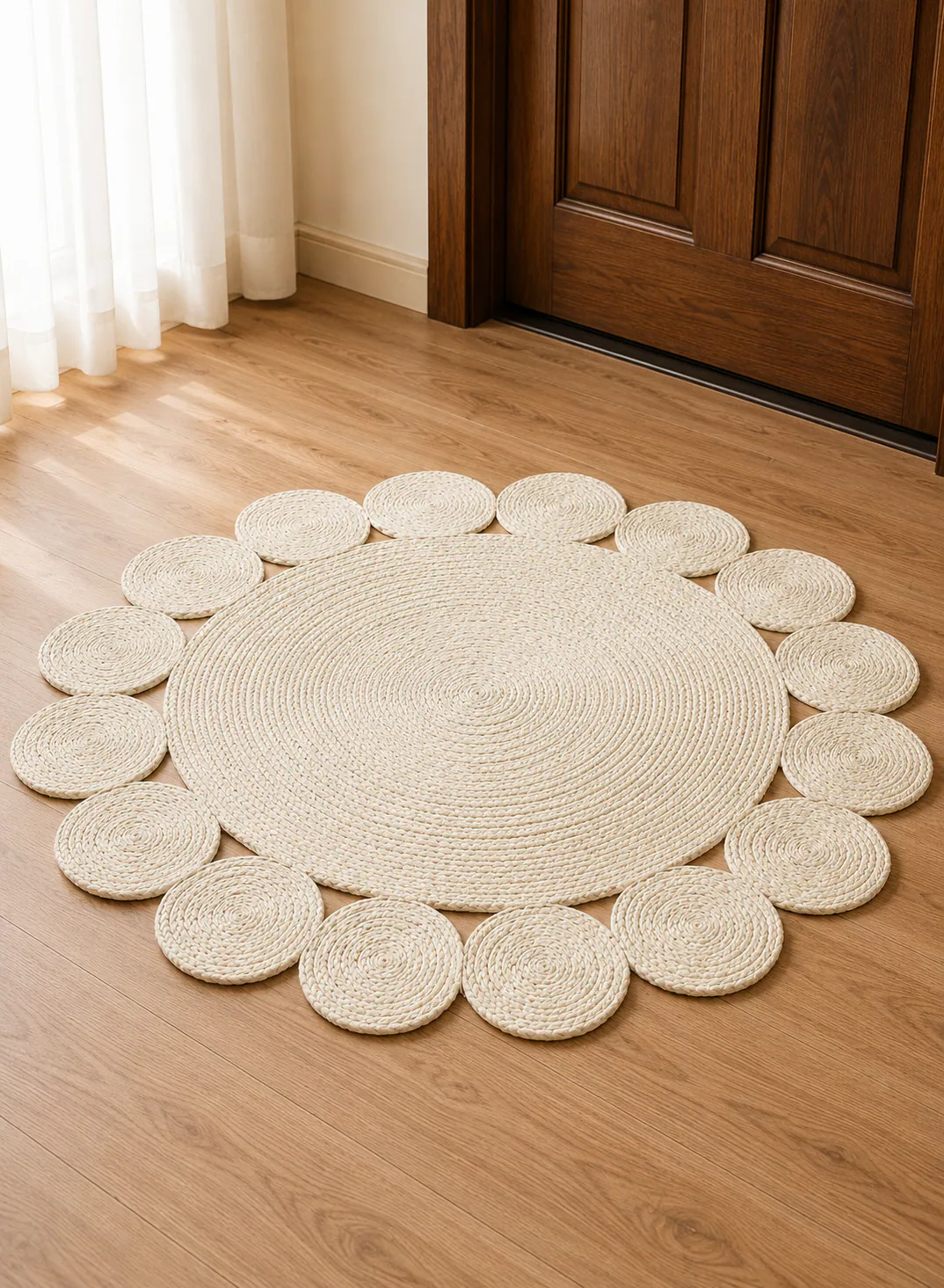 Seagrass Mat 80cm – Round Natural Woven Floor Mat with Circle Border Design
