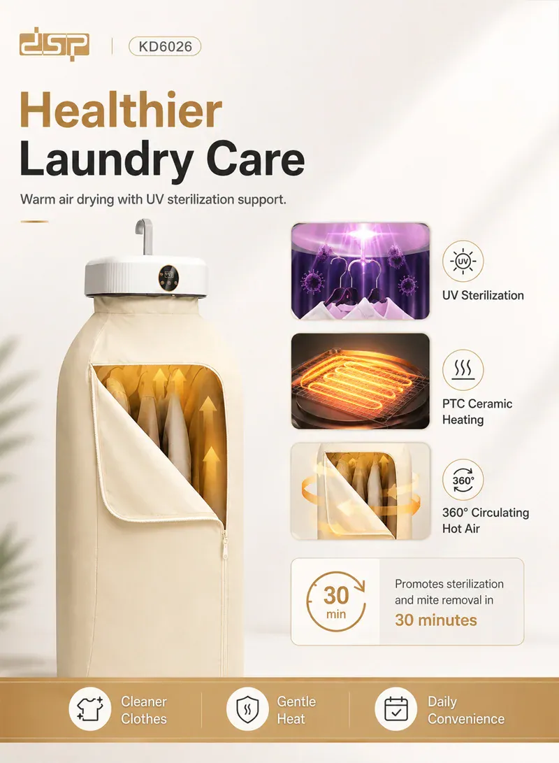DSP KD6026 Portable Clothes Dryer 600W – Foldable Clothes Dryer with UV Sterilization & 10kg Capacity 5