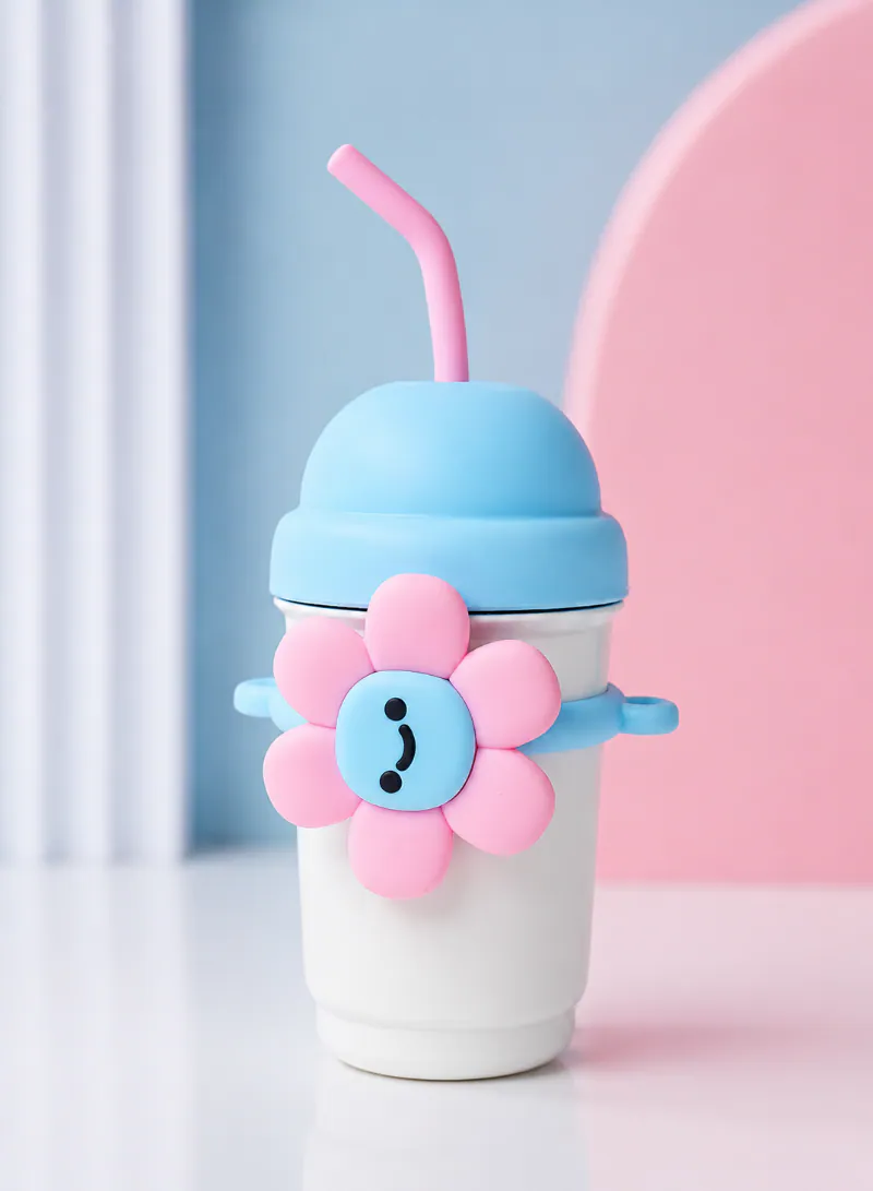 Cute Flower Straw Cup with Lid – Portable Pastel Drinking Cup for Kids & Daily Use