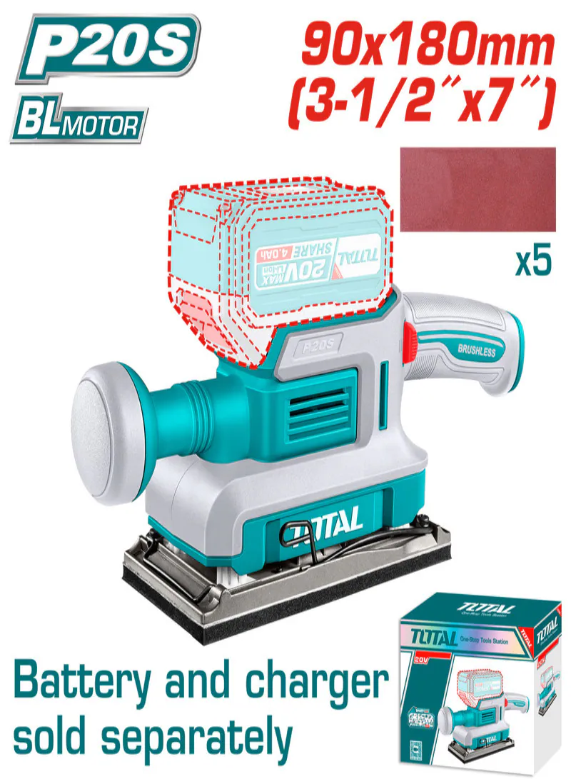 Total 20V Brushless Cordless Sander (Tool Only)