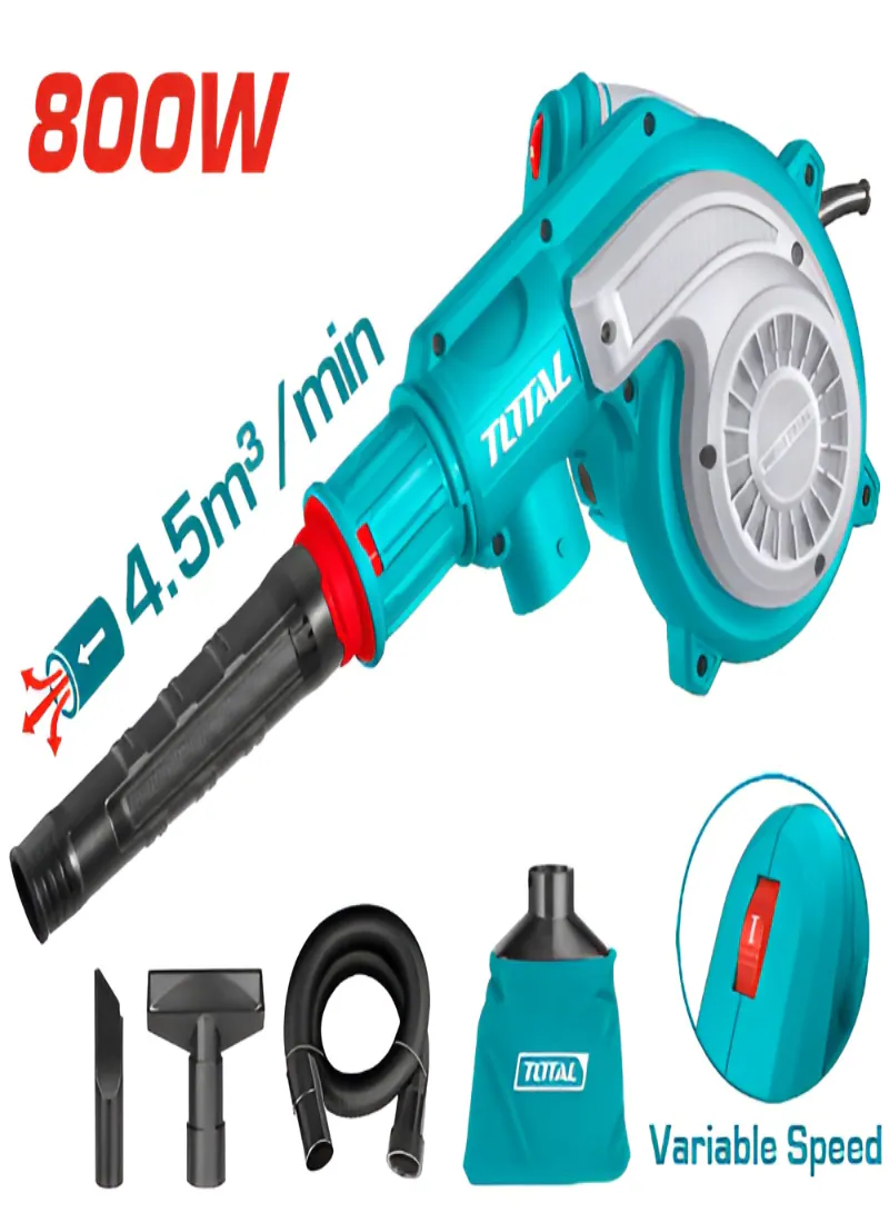 TOTAL 800W Industrial Blower – Variable Speed Electric Air Blower with Accessories