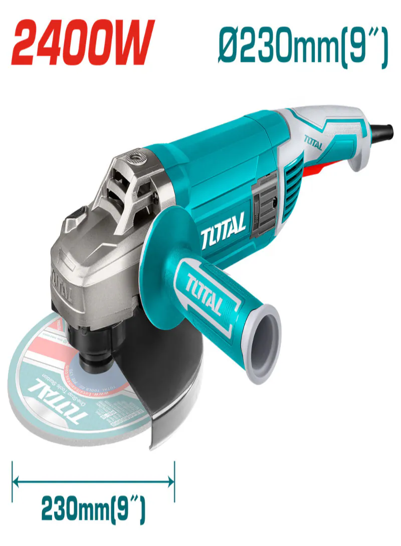 TOTAL 2400W 9" Industrial Angle Grinder – 230mm Heavy-Duty Grinder with Auxiliary Handle