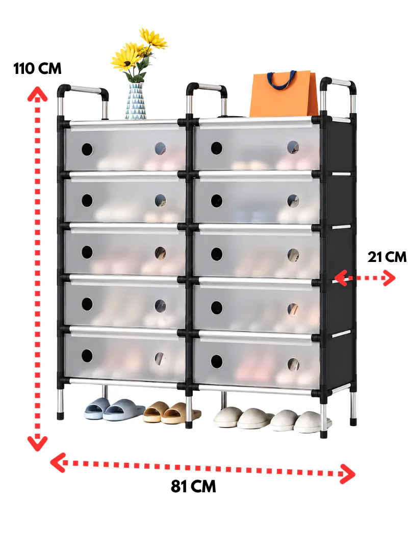 10-Compartment Portable Shoe Storage Cabinet – 81 × 28 × 110 cm 2
