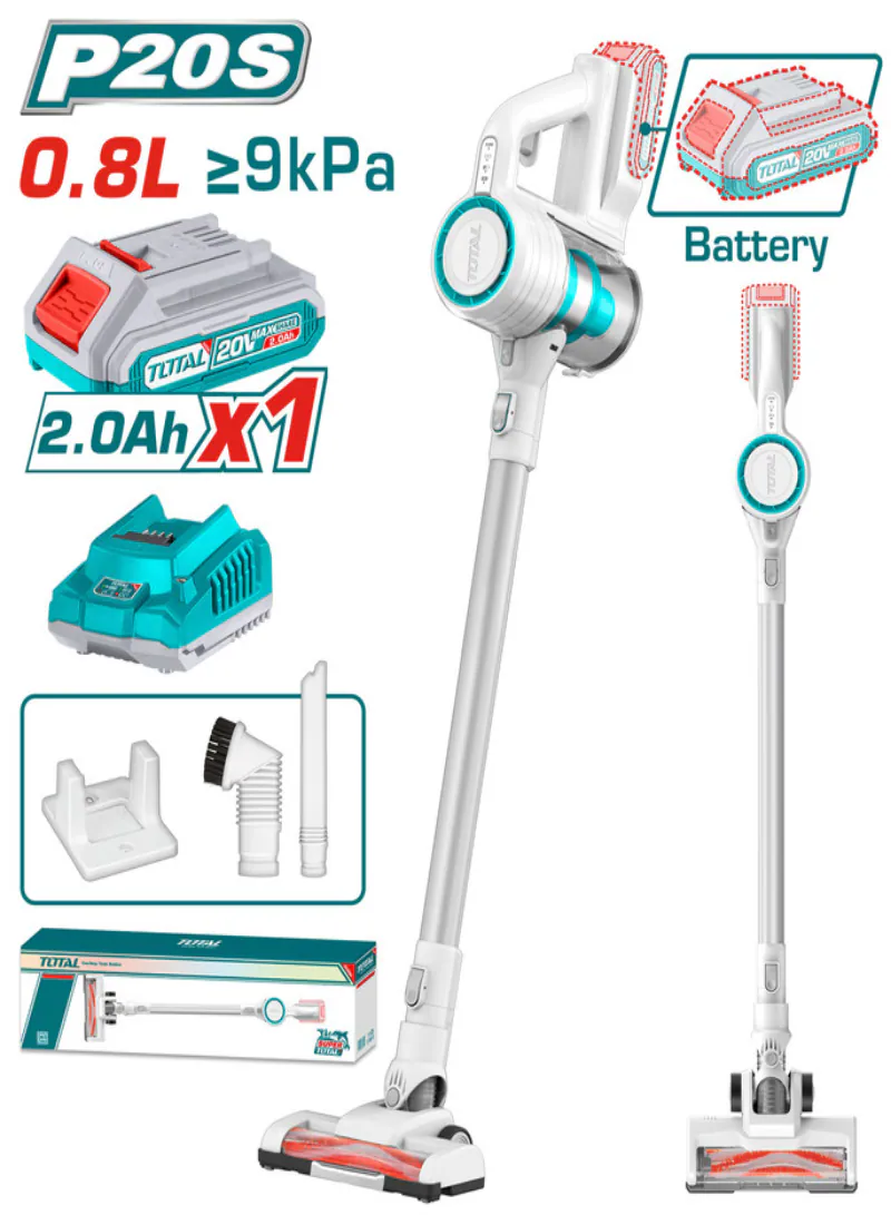 Total 20V Cordless Stick Vacuum Cleaner with 2.0Ah Battery & Charger