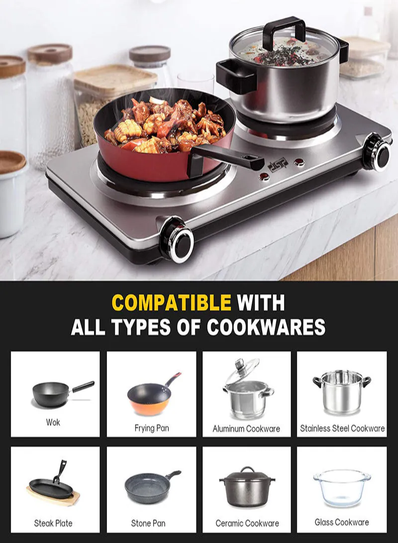 DSP KD4050 Double Burner Electric Hot Plate – Portable Stainless Steel Stove with Adjustable Temperature 4