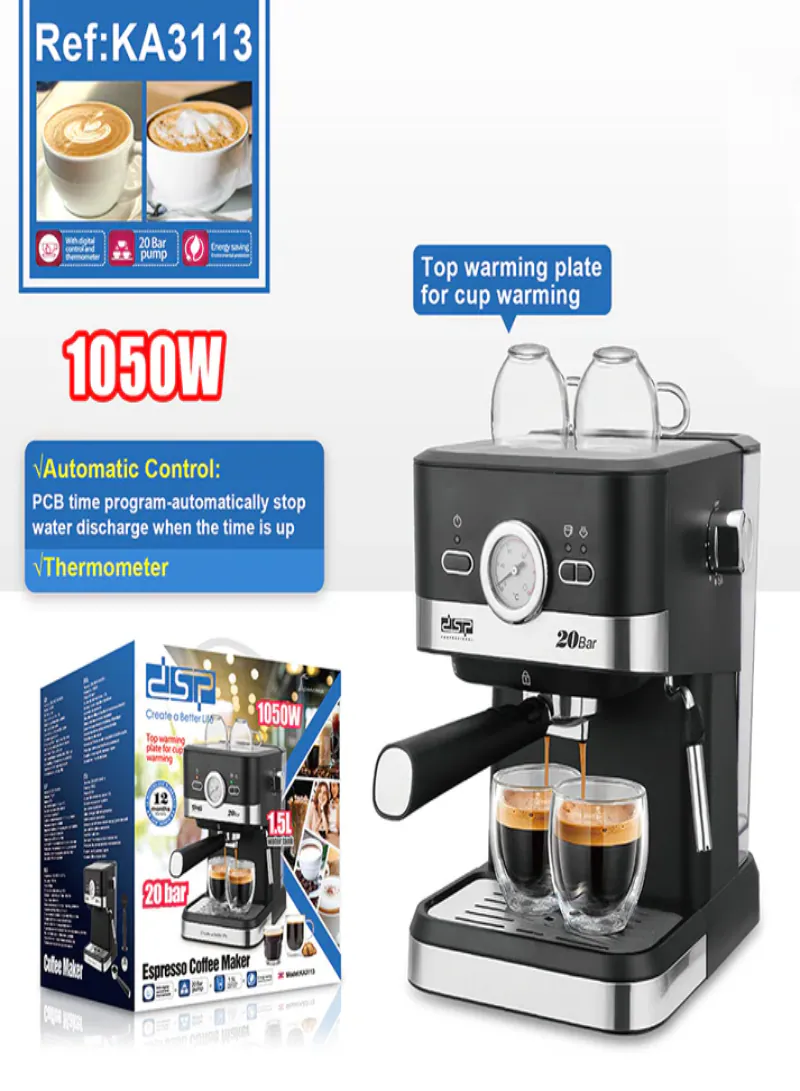 DSP KA3113 Espresso Coffee Maker – 20 Bar Coffee Machine, 1050W with 1.5L Water Tank 3