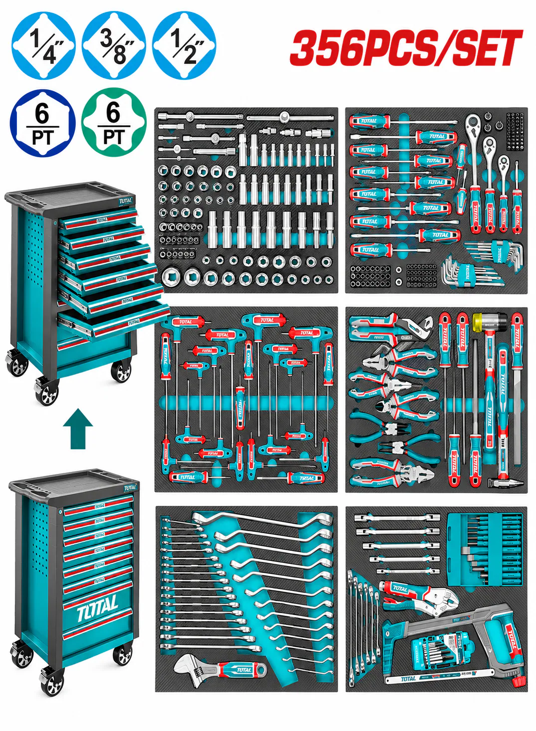 TOTAL 356-Piece Industrial Garage Tool Trolley Set