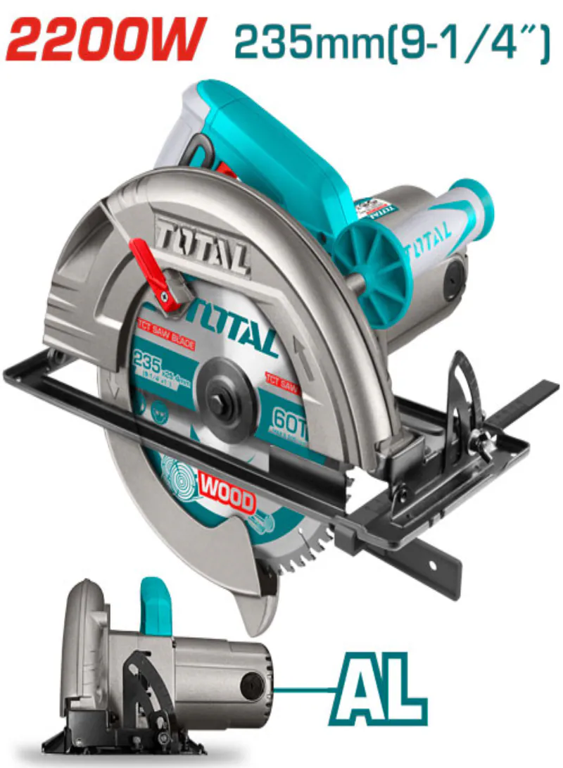 TOTAL 2200W Industrial Circular Saw with Aluminium Housing and 60T TCT Blade – 235mm