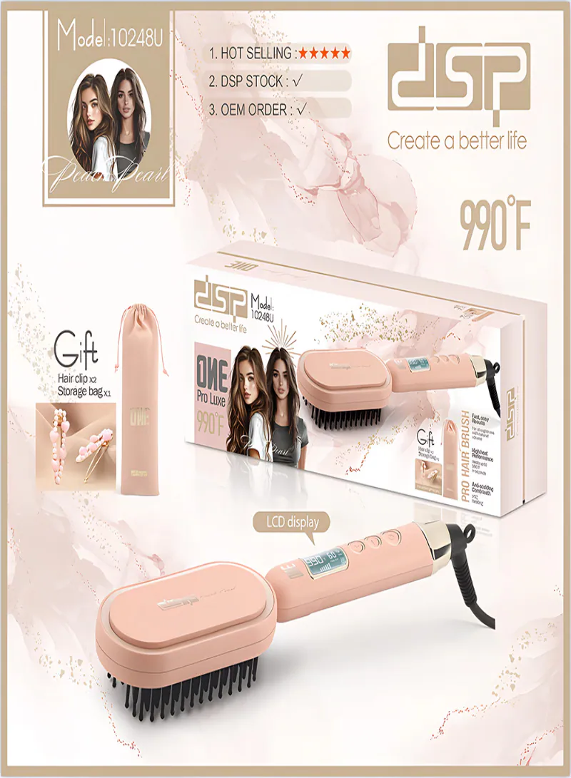 DSP Pro Luxe Brush 10248U Peach Pearl Series – 60W Heated Hair Styling Brush with LCD Temperature Control 6