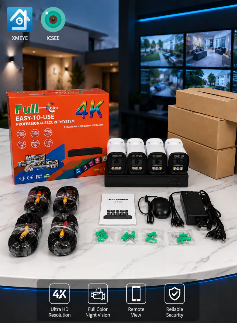 TELI VISION TVI A8 4-Camera CCTV Kit – XMEYE / ICSEE DVR XVR Full Color Bullet Cameras, 2MP, IP67 Waterproof