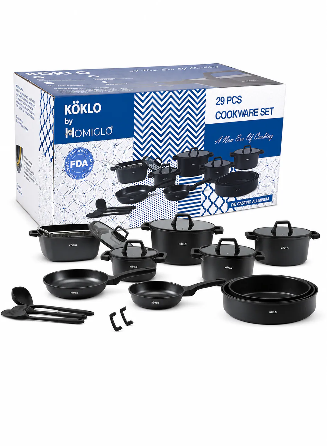 Köklo 29-Piece Premium Non-Stick Cookware Set with Casseroles, Frying Pans & Silicone Accessories 6