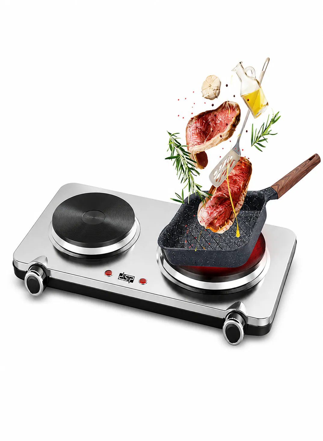 DSP KD4050 Double Burner Electric Hot Plate – Portable Stainless Steel Stove with Adjustable Temperature