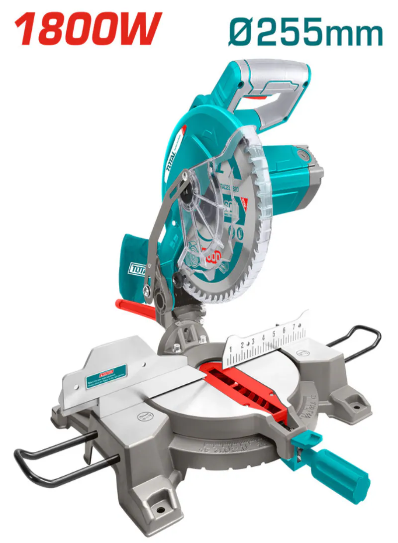 TOTAL 1800W Compound Mitre Saw for Wood and Aluminium – 255mm