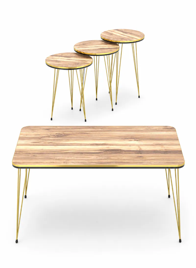 Wood Color Center Table with 3 Nesting Tables – 4-Piece Modern Table Set with Gold Metal Legs 2