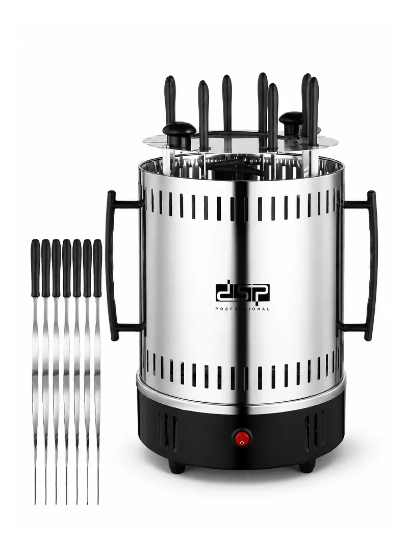DSP KB4010 1500W Stainless Steel Electric Barbecue Grill – 360° Auto-Rotate Grill with 8 Skewers