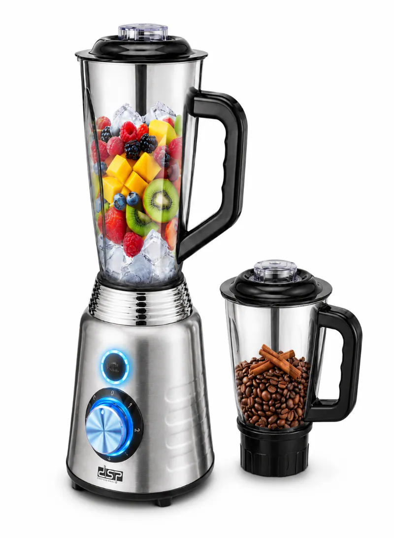 خلاط DSP KJ2203 قوي 900W – خلاط ومطحنة 2 في 1 مع كوبين ستانلس ستيل 1.5L + 0.9L