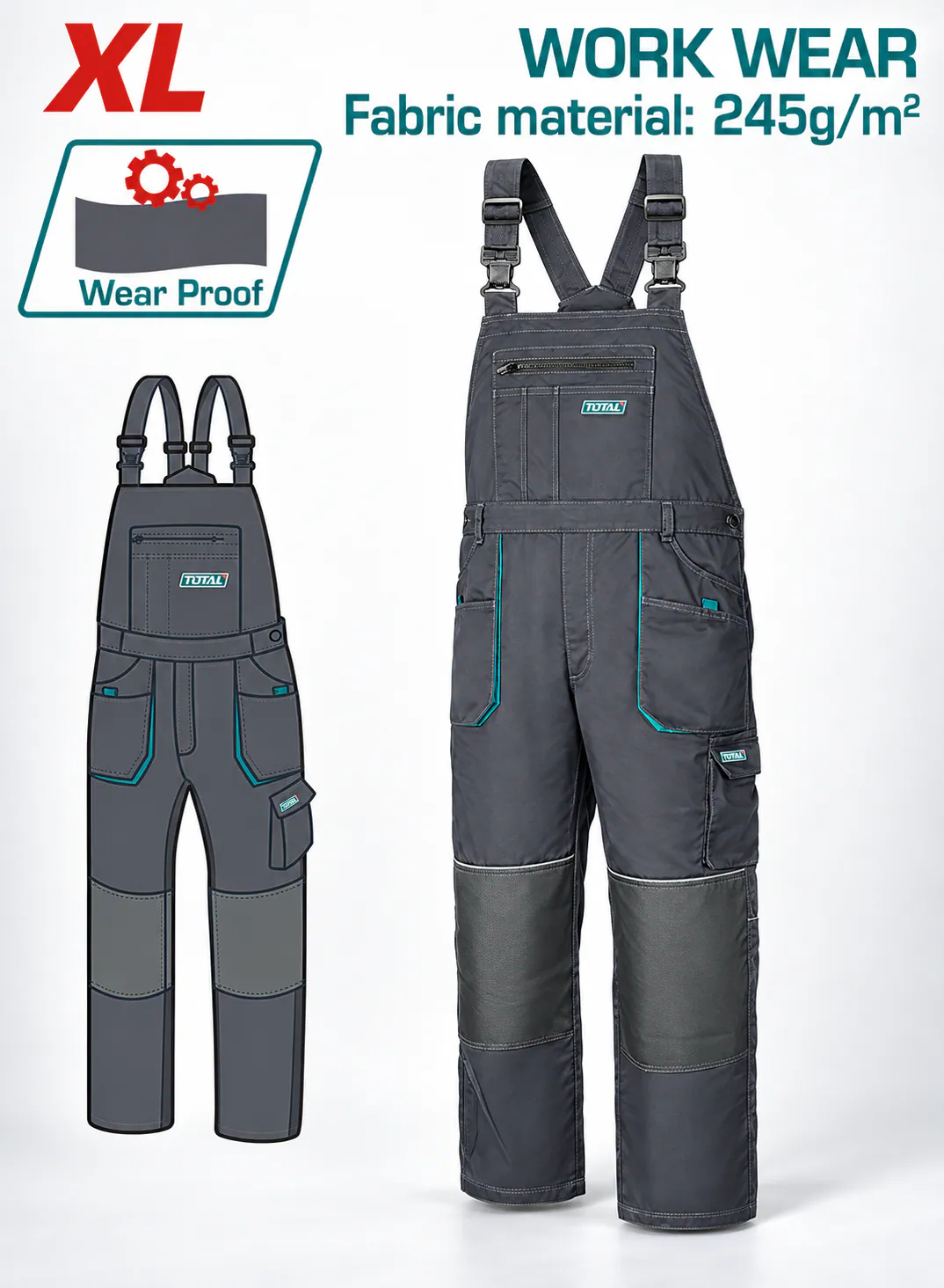 TOTAL Industrial Workwear Bib Overall – Size XL