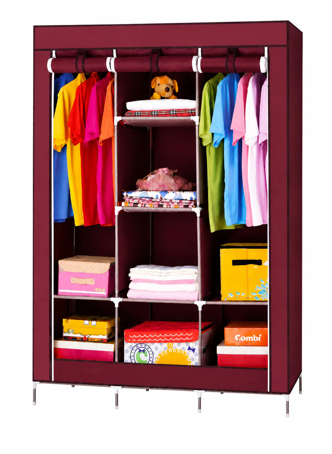 Portable Double Wardrobe with Non-Woven Fabric Cover & 8 Shelves – 130 × 45 × 175 cm | Model 88130