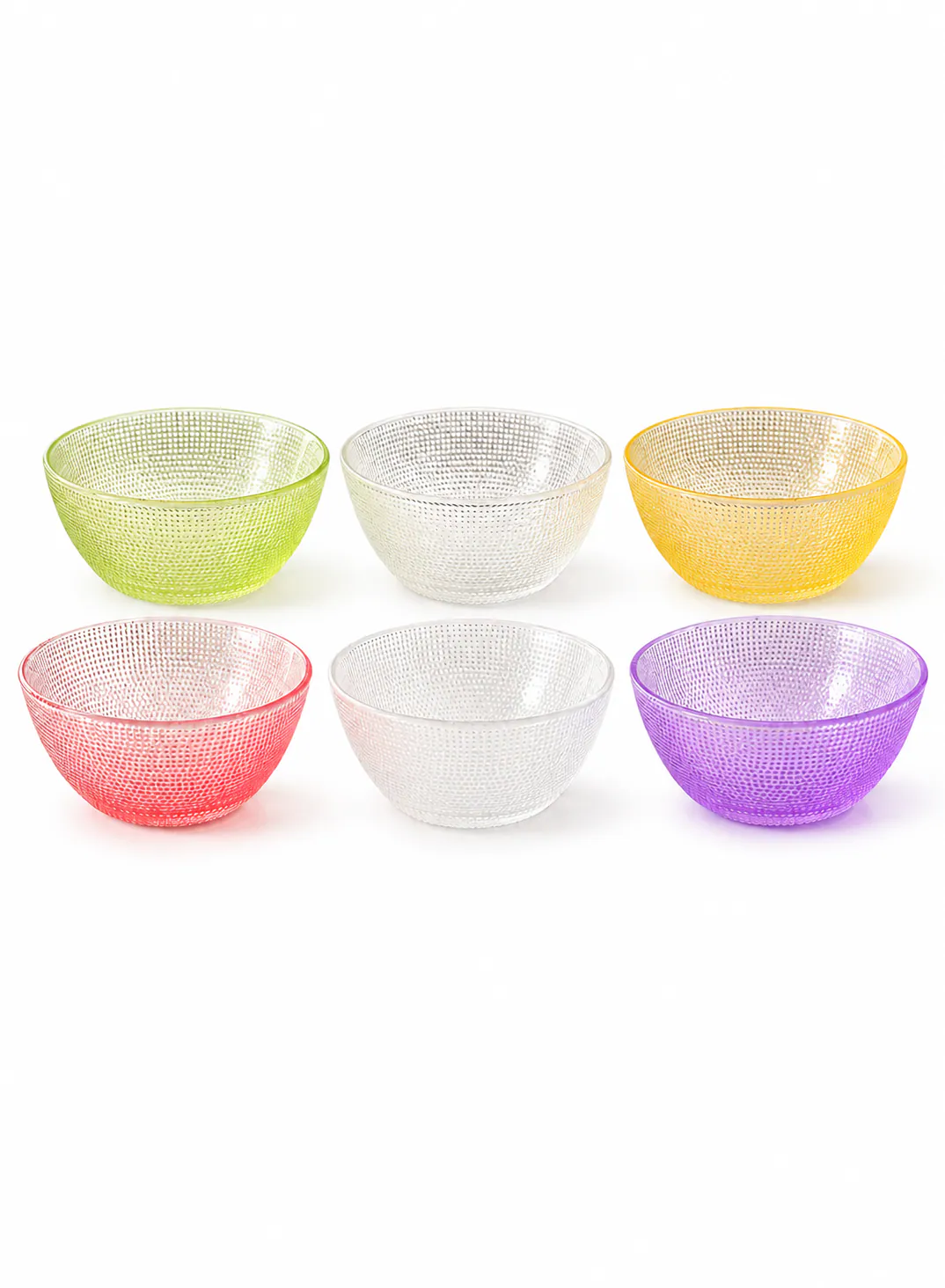 12-Piece Textured Glass Bowl Set – 12 cm | Assorted Colors
