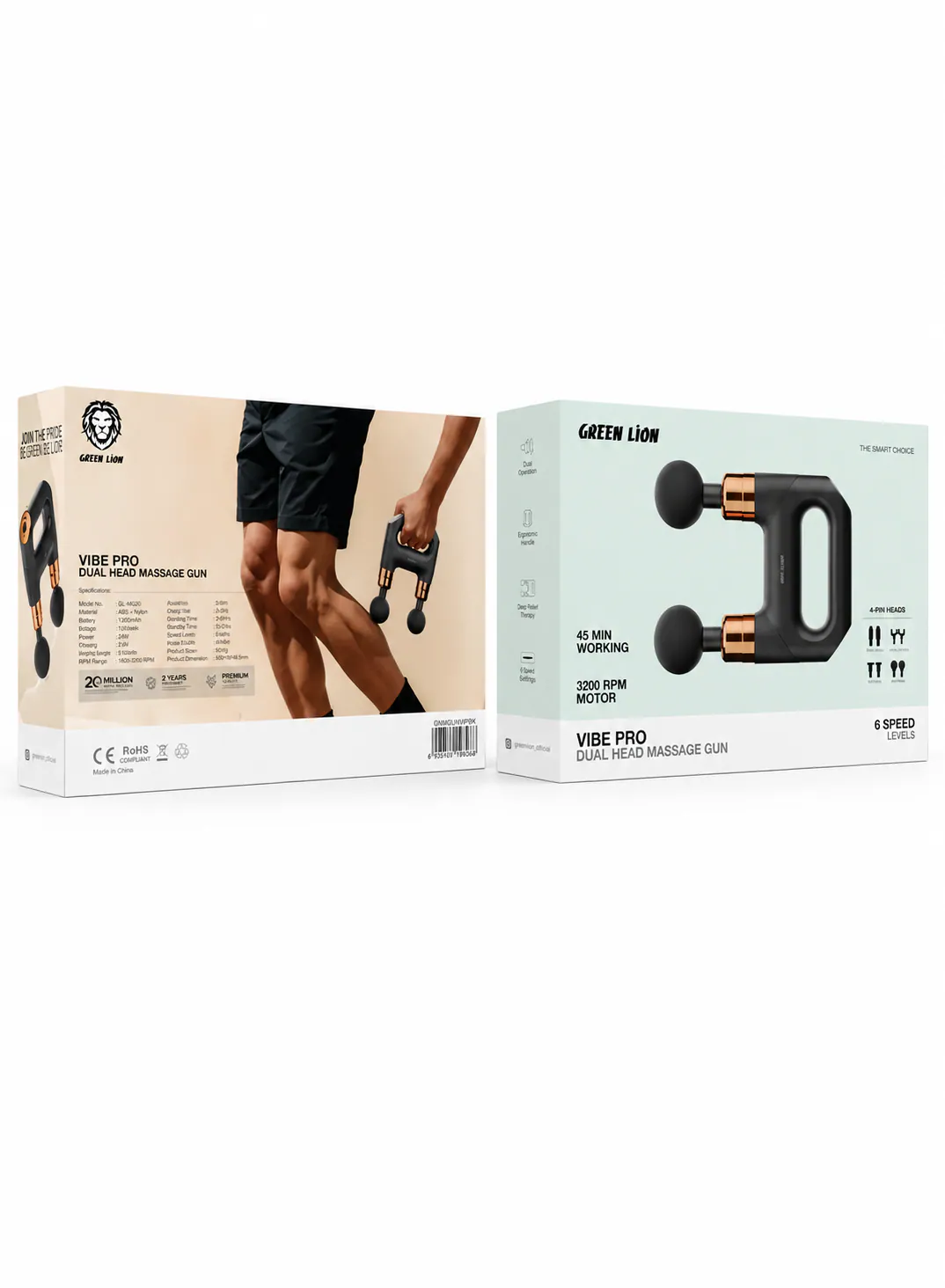 مسدس مساج Green Lion Vibe Pro ثنائي الرأس مع 6 مستويات سرعة و3200 دورة/دقيقة وملحقات مساج متعددة – أسود 7