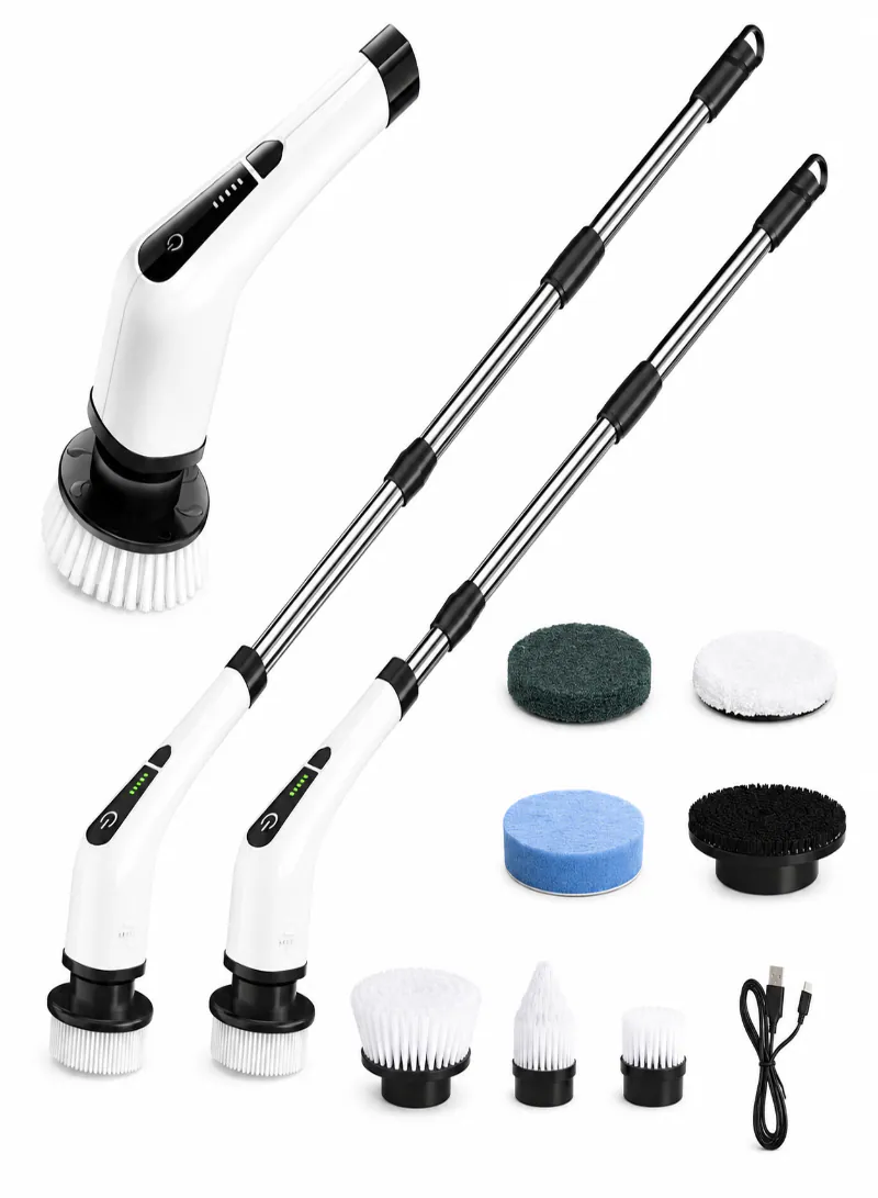 Electric Spin Scrubber 75W – Cordless Cleaning Brush with 8 Replaceable Heads, Digital Display & 2 Speeds