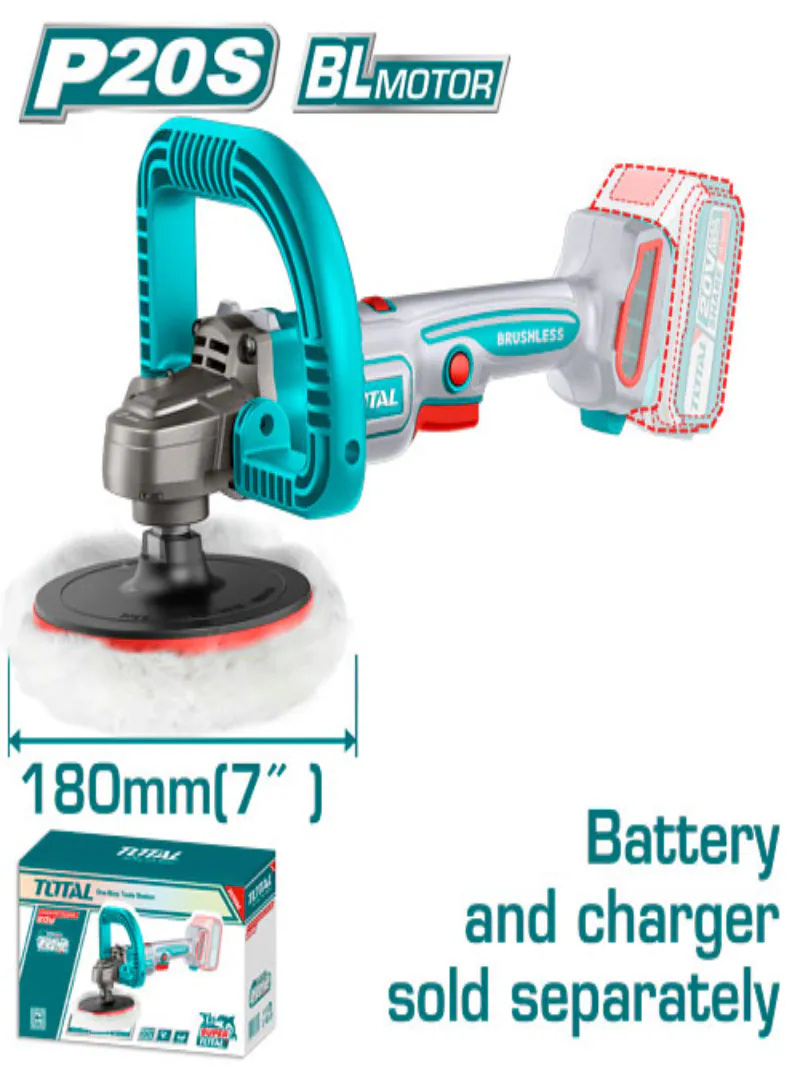 Total 20V Brushless Cordless Polisher 7" (Tool Only) – Variable Speed 400–2500 RPM
