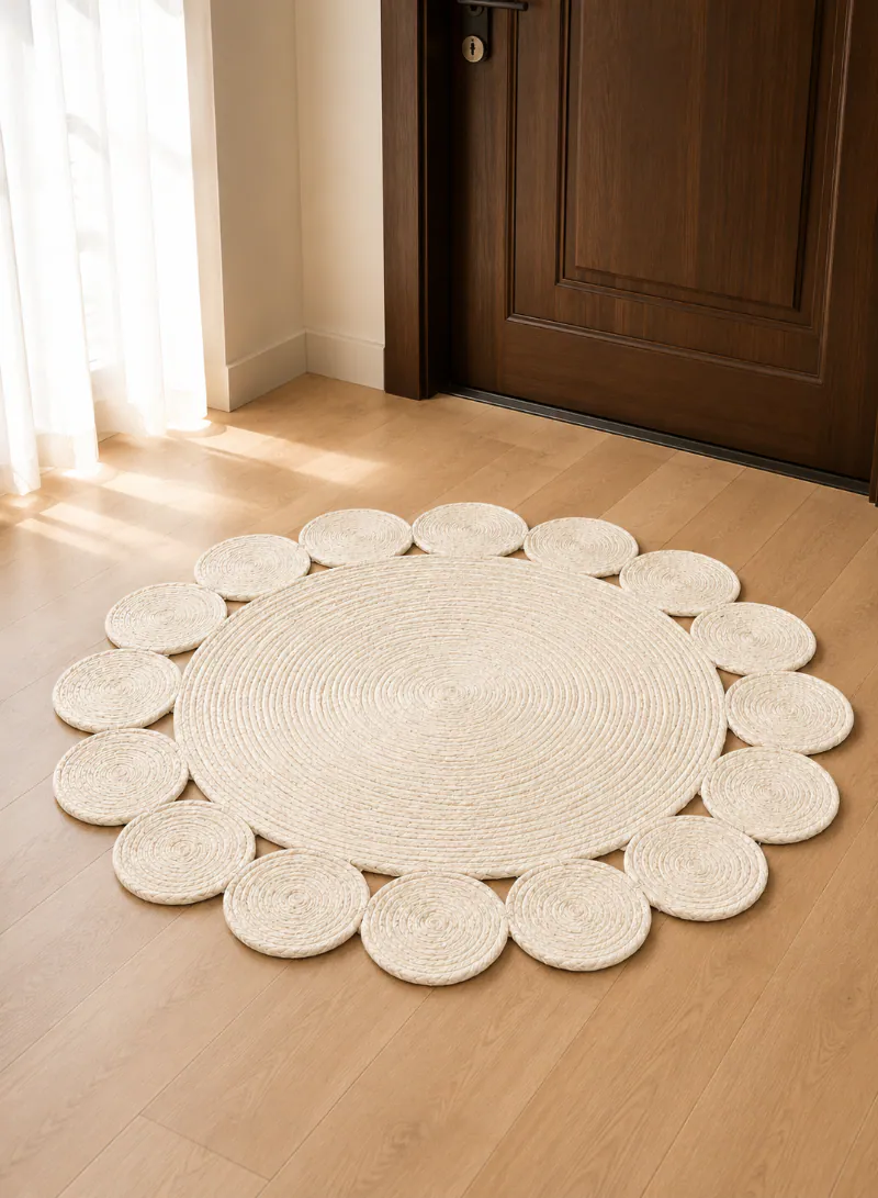 Seagrass Mat 120cm – Round Natural Woven Floor Mat with Circle Border Design