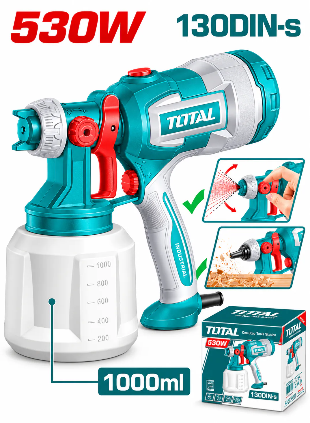 TOTAL 530W Electric Paint Spray Gun – 1000ml
