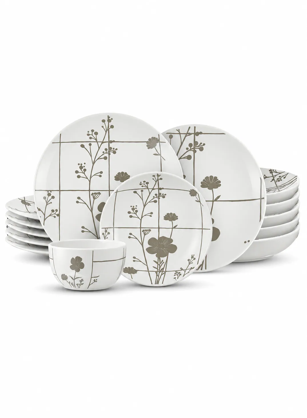 Dorsch Flora Grey 24-Piece Stoneware Dinnerware Set – Service for 6