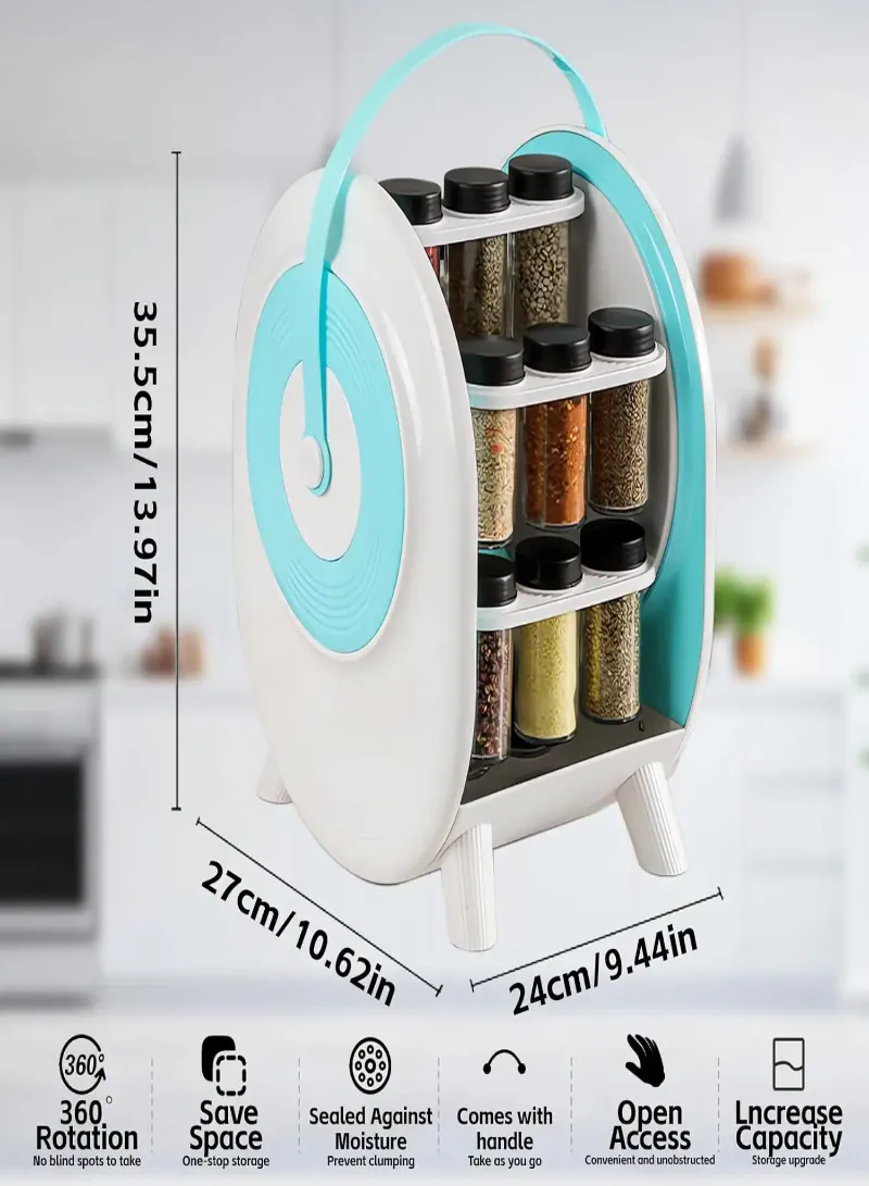 360° Rotating Spice Rack with 18 Jars – Compact Kitchen Seasoning Organizer with Stable Non-Slip Base 2
