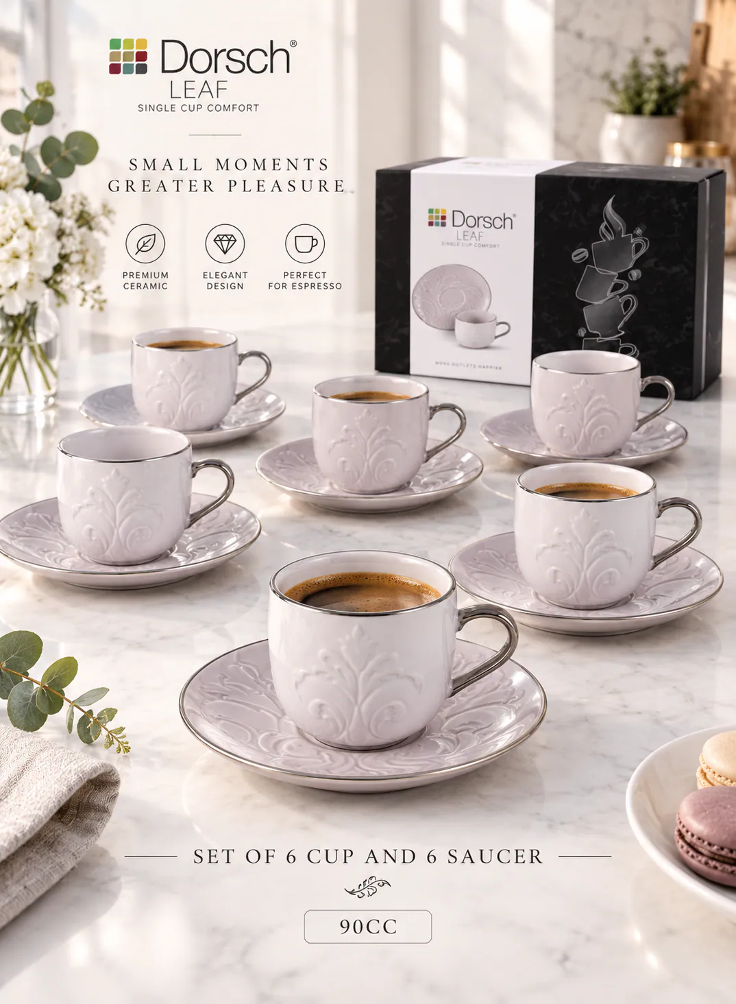 Dorsch Coffee Cups – Leaf Offwhite  (12 pcs) 2
