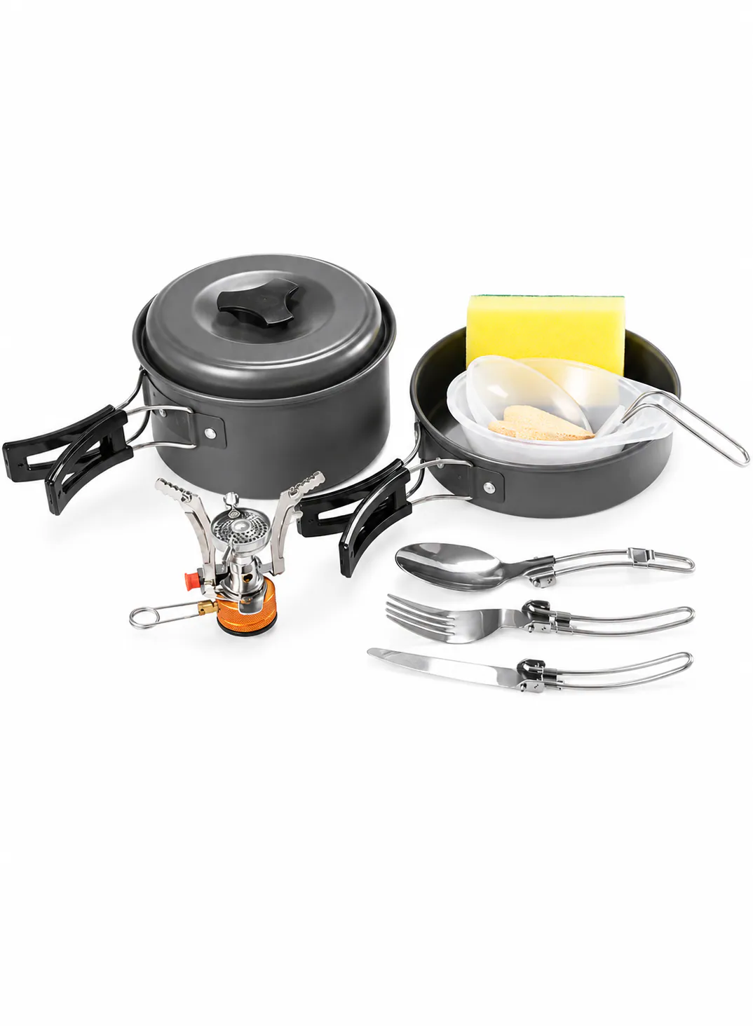 Green Lion 10-in-1 Camping Cookware Set with 1.2L Pot, Frying Pan & Camping Stove – Black