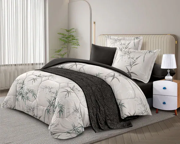 -10🛏️ طقم غطاء فخم – 7 / 6 قطع (مزيج قطن)